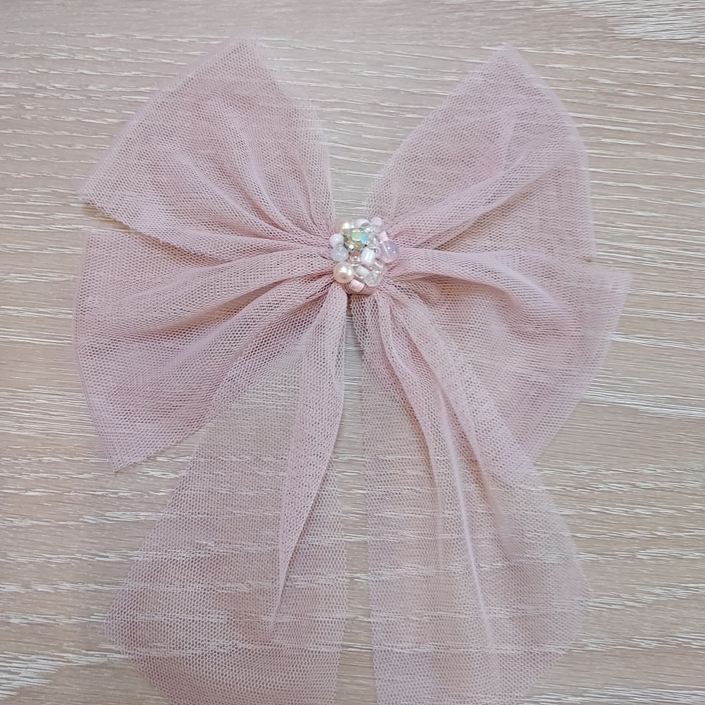 Handmade Charming Pink Tulle Bow Hair Clip - Picture 3 of 5